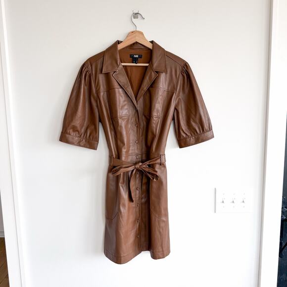 PAIGE Dresses & Skirts - Paige Mayslie Faux Leather Button Front Belted Mini Dress Brown XL